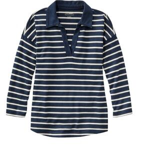 Women's Heritage Mariner Top, Splitneck Polo Three-Quarter-Sleeve Stripe 1X Navy